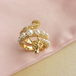 Dazzling Dragon - Kate Spade Gold Pearl Wrap Ring #7